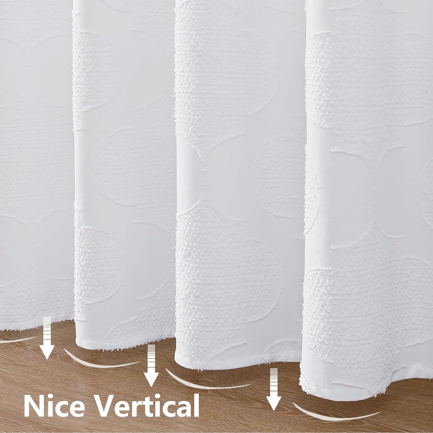 White Shower Curtain Set, Jacquard Geometric Textured Fabric Boho Shower Curtains for Bathroom, Soft Hotel Style Farmhouse Shower Curtain Grommet Top 12 Hooks, Machine Washable, 72x72, White